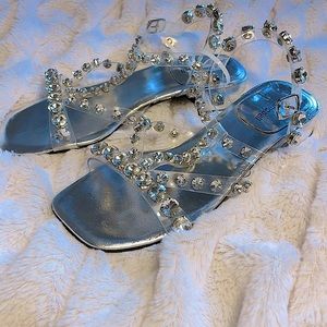 Jeffrey Campbell Amayrl Crystal and PVC Strap Silver Genuine Leather Sandals